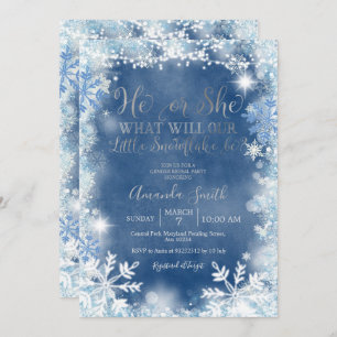 Invitation Lui ou elle Blue Silver Snowflakes Genre Reveillez