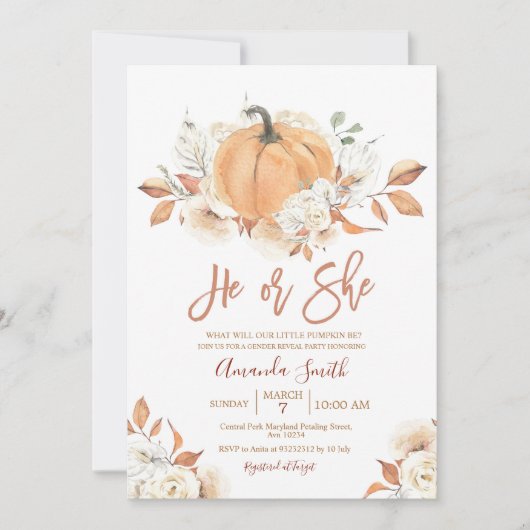 Invitation Lui ou Elle Boho Rustic Citrouille Genre Reveillez (Devant)