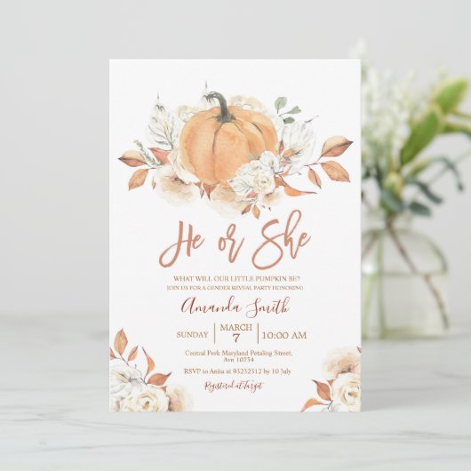 Invitation Lui ou Elle Boho Rustic Citrouille Genre Reveillez (Debout devant)