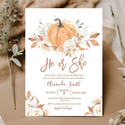 Invitation Lui ou Elle Boho Rustic Citrouille Genre Reveillez