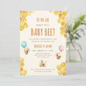Invitation Lui ou elle ce qui va bébé Bee Genre Reveal Party (Debout devant)