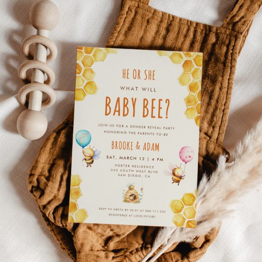 Invitation Lui ou elle ce qui va bébé Bee Genre Reveal Party