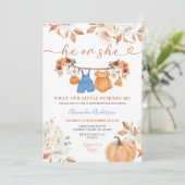 Invitation Lui ou elle Citrouille Vêtements de bébé Révélatio (Debout devant)