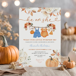 Invitation Lui ou elle Citrouille Vêtements de bébé Révélatio