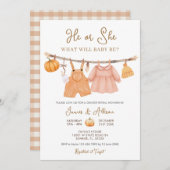 Invitation Lui ou elle Citrouille Vêtements de bébé Révélatio (Devant / Derrière)