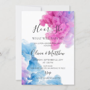 Invitation Lui ou Elle Fumée rose bleue Genre révéler Invitat