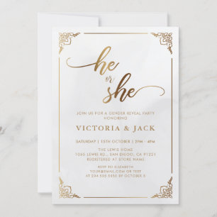 Invitation Lui ou elle Gold Luxury Ornate Baby Revey Genre