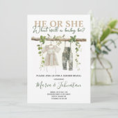 Invitation Lui ou elle Neutral Boho Bébé Vêtements Sexe Révél (Debout devant)