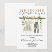 Invitation Lui ou elle Neutral Boho Bébé Vêtements Sexe Révél (Devant / Derrière)
