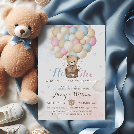 Invitation Lui ou elle Révéler le genre Ours Baby shower de b