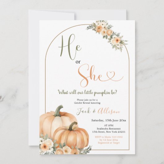 Invitation Lui ou elle Rustic Orange Citrouille Automne Genre (Devant)