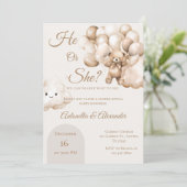 Invitation Lui ou elle Teddy Bear avec des ballons Révélation (Debout devant)