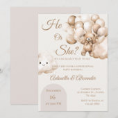 Invitation Lui ou elle Teddy Bear avec des ballons Révélation (Devant / Derrière)