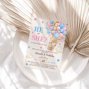 Invitation Lui ou elle Teddy Bear Hot Air Balloon Genre Révél