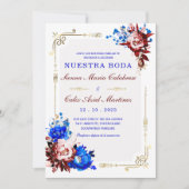 Invitation Lujo De Boda en Burdeos y Azul (Devant)