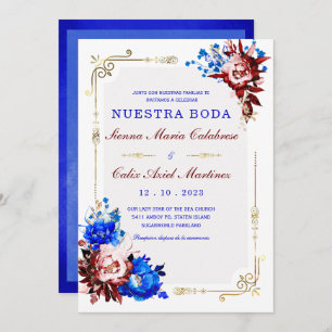 Invitation Lujo De Boda en Burdeos y Azul