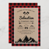 Invitation Lumberjack 1er anniversaire Woodland Adventure Par (Devant / Derrière)