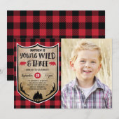 Invitation Lumberjack 3ème anniversaire de fête Photo (Devant / Derrière)