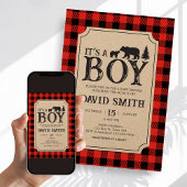 Invitation Lumberjack Bear Baby Shower 