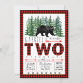 Invitation Lumberjack Bear Boy 2e anniversaire fêtes Invitati (Devant)
