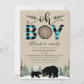Invitation Lumberjack Blue Flannel Kraft Oh Boy Baby shower (Devant)
