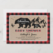 Invitation Lumberjack Bois Ours Plaid Baby shower (Devant)