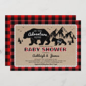 Invitation Lumberjack Bois Ours Plaid Baby shower (Devant / Derrière)