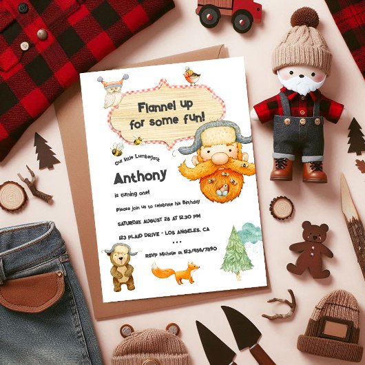 Invitation Lumberjack Enfants En vichy fête d'anniversaire Ph