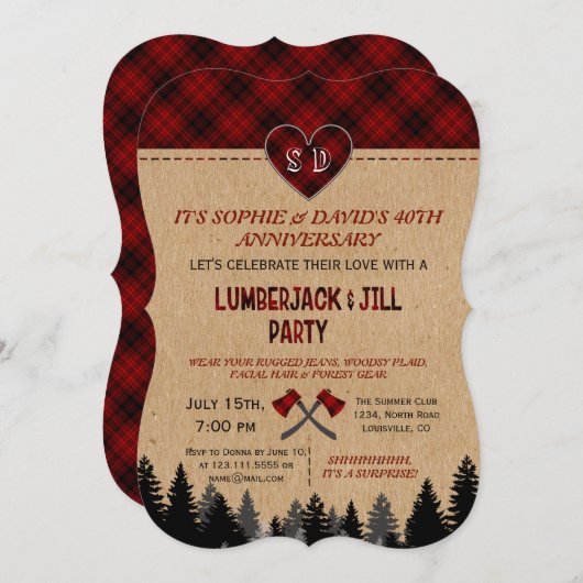 Invitation LumberJack et Jill Mariage 40e anniversaire (Devant / Derrière)