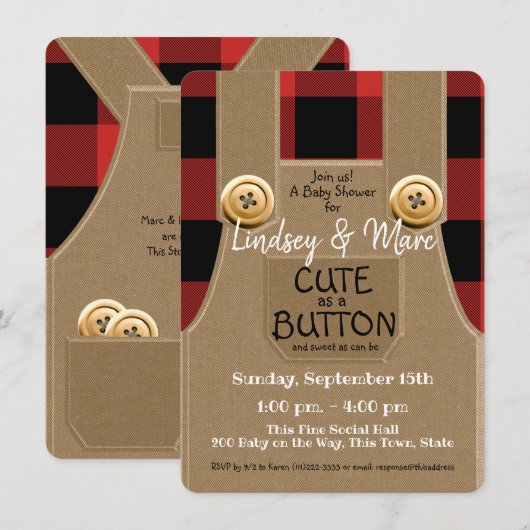 Invitation Lumberjack Flannel Cute comme un Baby shower à bou (Devant / Derrière)