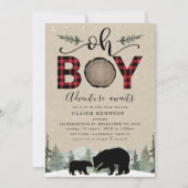 Invitation Lumberjack Flannel Kraft Oh Boy Baby shower (Devant)
