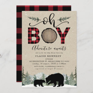 Invitation Lumberjack Flannel Kraft Oh Boy Baby shower
