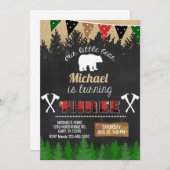 Invitation Lumberjack garçon 3ème anniversaire invitation. (Devant / Derrière)