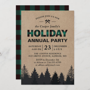 Invitation Lumberjack Green Buffalo Plaid Pines Fête