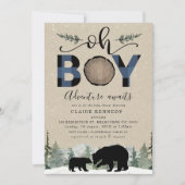 Invitation Lumberjack Navy Flannel Kraft Oh Boy Baby shower (Devant)