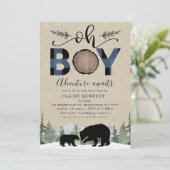 Invitation Lumberjack Navy Flannel Kraft Oh Boy Baby shower (Debout devant)
