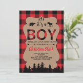 Invitation Lumberjack Oear Flannel Boy Baby shower (Debout devant)