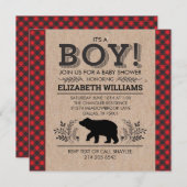 Invitation Lumberjack ours Flannel Rustic Boy Baby shower Inv (Devant / Derrière)