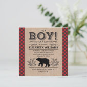 Invitation Lumberjack ours Flannel Rustic Boy Baby shower Inv (Debout devant)