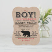 Invitation Lumberjack ours Flannel Rustic Boy Baby shower Inv (Debout devant)