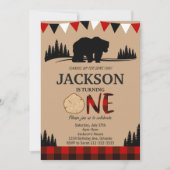 Invitation Lumberjack Ours Rustique 1er anniversaire Invitati (Devant)