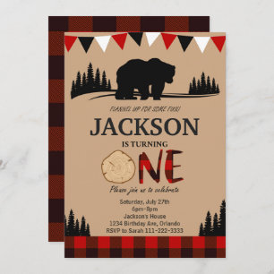 Invitation Lumberjack Ours Rustique 1er anniversaire Invitati