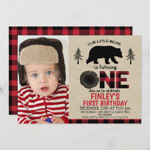 Invitation Lumberjack petit ours Photo 1er anniversaire Invit
