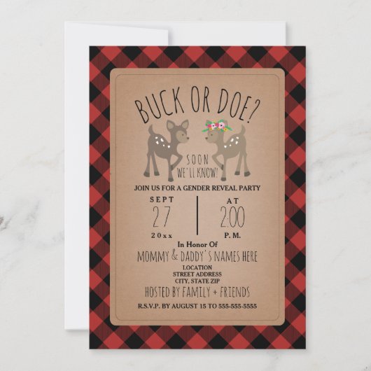 Invitation Lumberjack Plaid Deer Deer Deer Révélation de genr (Devant)