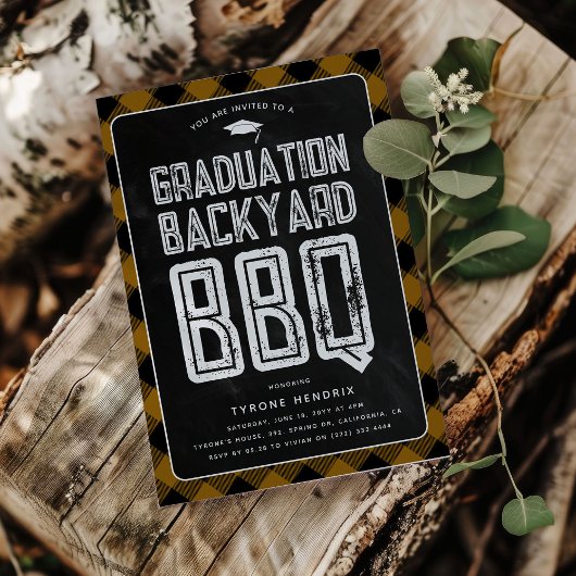 Invitation Lumberjack Plaid Jardin BBQ Graduation Party