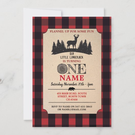 Invitation Lumberjack premier anniversaire ONE Red Flannel In (Devant)