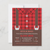 Invitation Lumberjack Rouge Buffalo Plaid Baby Boy Douche (Devant)