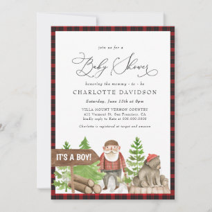 Invitation Lumberjack Rustique Ours Woodland Bois Baby shower