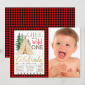 Invitation Lumberjack Wild One Tribal TeePee Premier annivers (Devant / Derrière)
