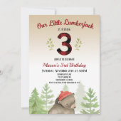 Invitation Lumberjack Woodland Forest Bear 3e fête d'annivers (Devant)
